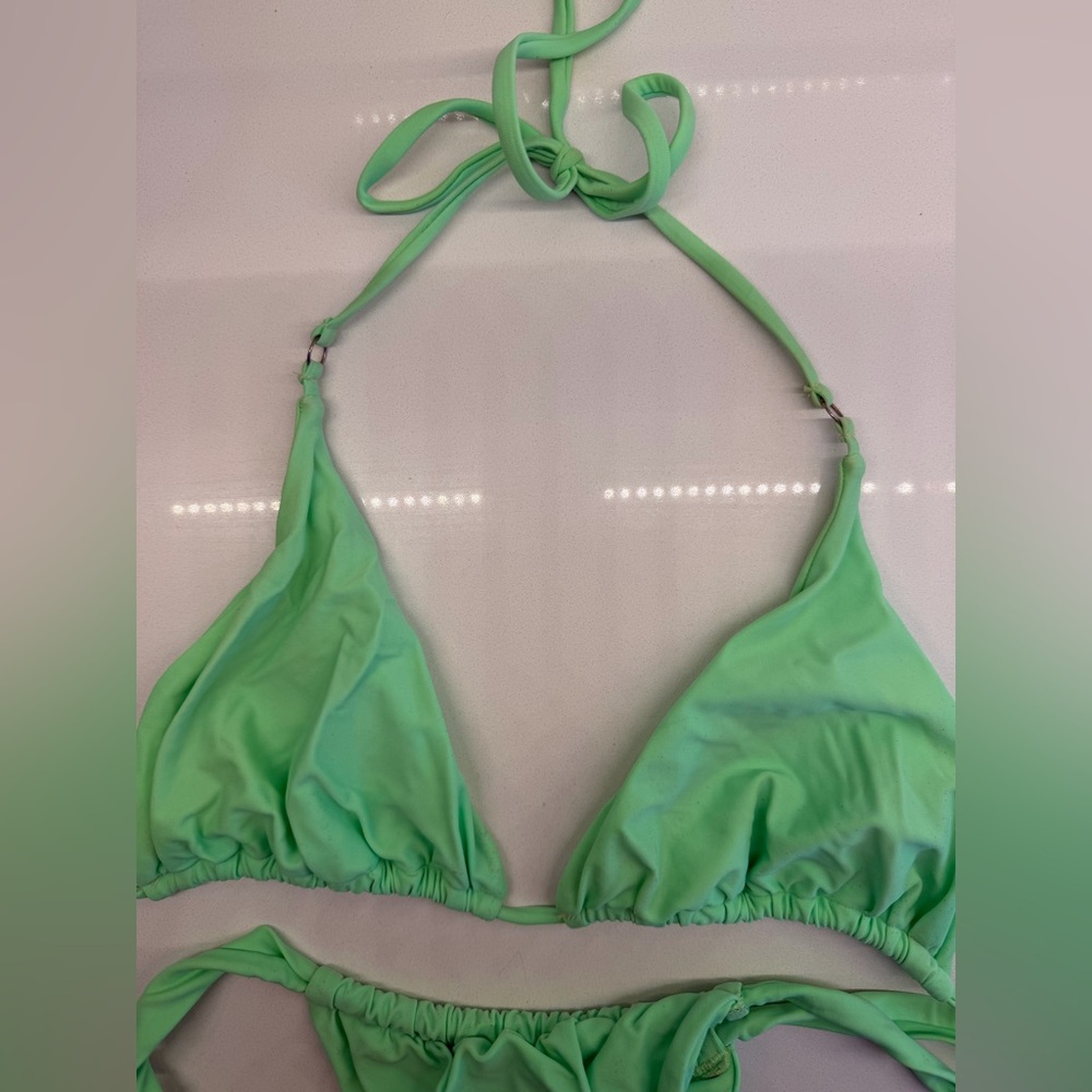 Neon Green Cheeky Bikini Set | Size Medium | Triangle Top + Tie Bottoms - Picture 3 of 4